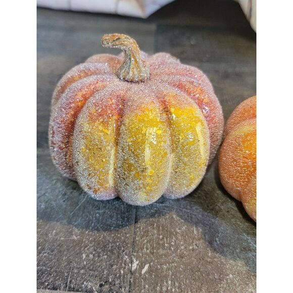 Shiny orange pumpkin set Decor fall figure - Picture 2 of 10